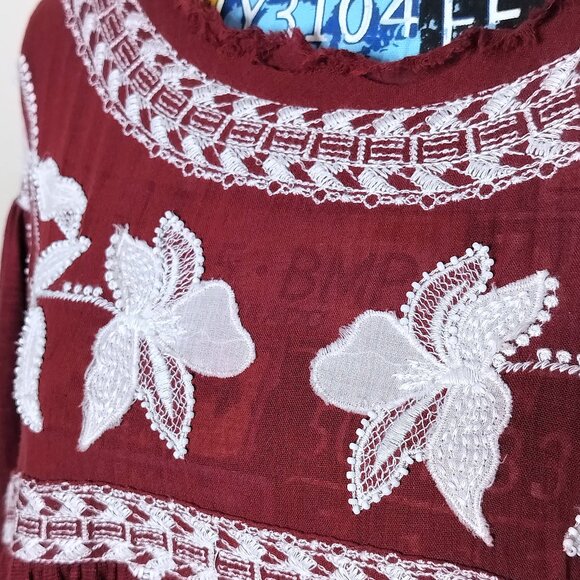 FREE PEOPLE Edie Floral Beaded Boho Top Tee Embroidered Sweet Raisin Combo Sz M - Picture 8 of 16